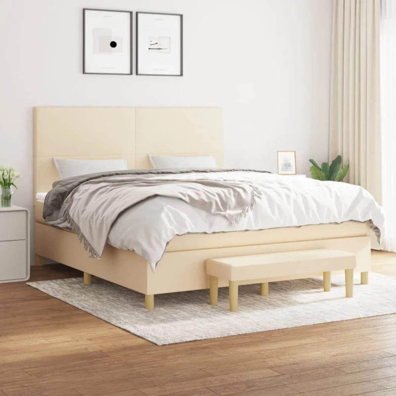 Κρεβάτι Boxspring με Στρώμα Κρεμ 180x200 εκ. Υφασμάτινο Κρεμ 3137018