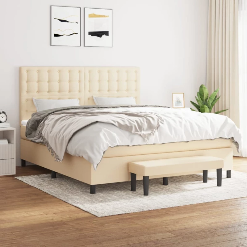Κρεβάτι Boxspring με Στρώμα Κρεμ 180x200 εκ. Υφασμάτινο Κρεμ 3136938