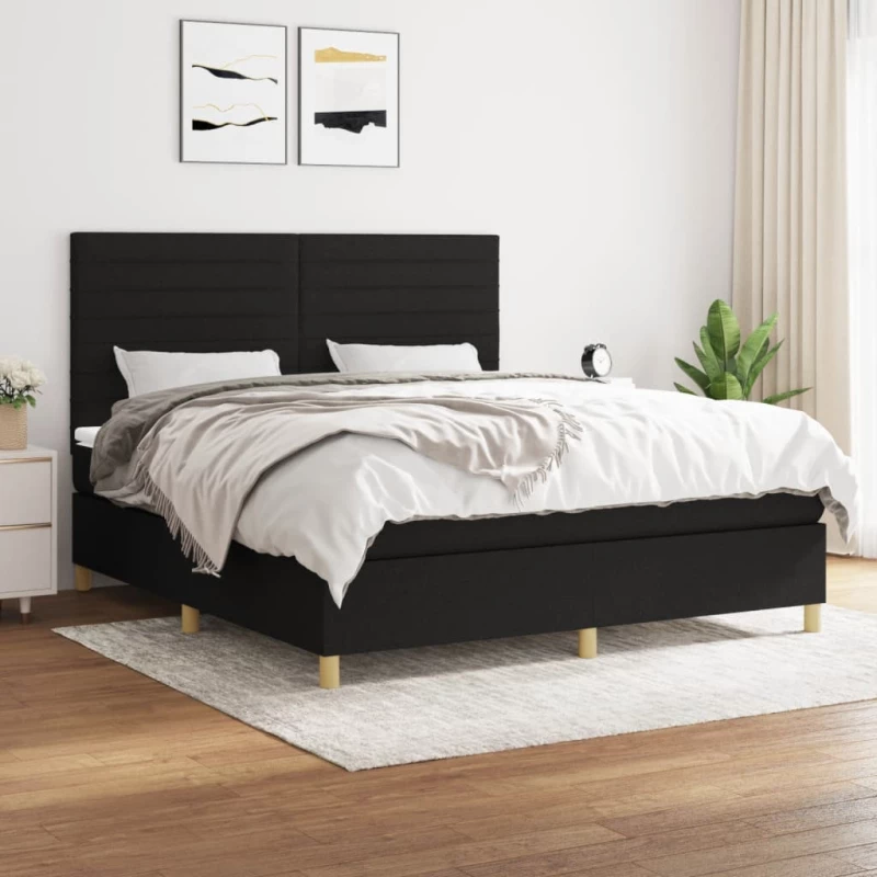 Κρεβάτι Boxspring με Στρώμα Μαύρο 160x200 εκ. Υφασμάτινο Μαύρο 3142427