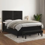 Κρεβάτι Boxspring με Στρώμα Μαύρο 140x190 εκ. Βελούδινο Μαύρο 3137781