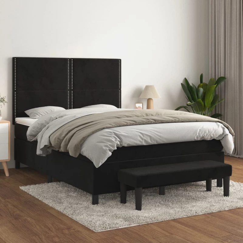 Κρεβάτι Boxspring με Στρώμα Μαύρο 140x190 εκ. Βελούδινο Μαύρο 3137781
