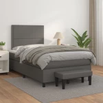 Κρεβάτι Boxspring με Στρώμα Γκρι 120x200εκ. από Συνθετικό Δέρμα Γκρι 3137597