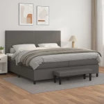 Κρεβάτι Boxspring με Στρώμα Γκρι 200x200 εκ. Συνθετικό Δέρμα Γκρι 3137567