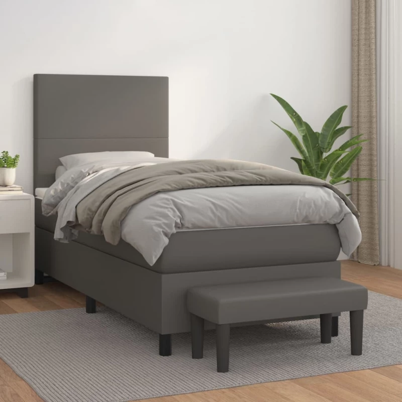 Κρεβάτι Boxspring με Στρώμα Γκρι 80 x 200 εκ. Συνθετικό Δέρμα Γκρι 3137513