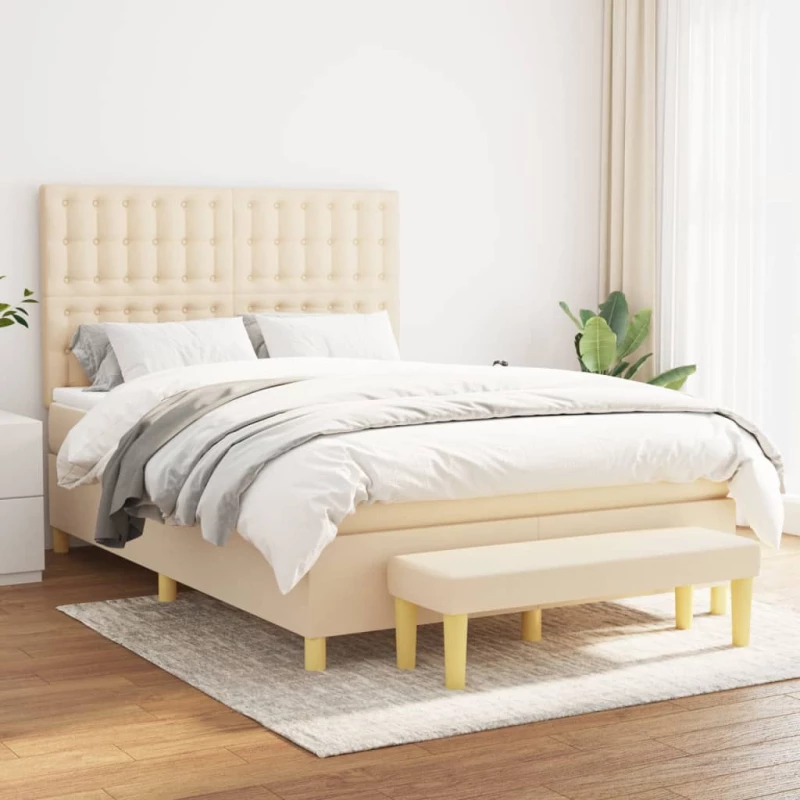 Κρεβάτι Boxspring με Στρώμα Κρεμ 140x200 εκ. Υφασμάτινο Κρεμ 3137482
