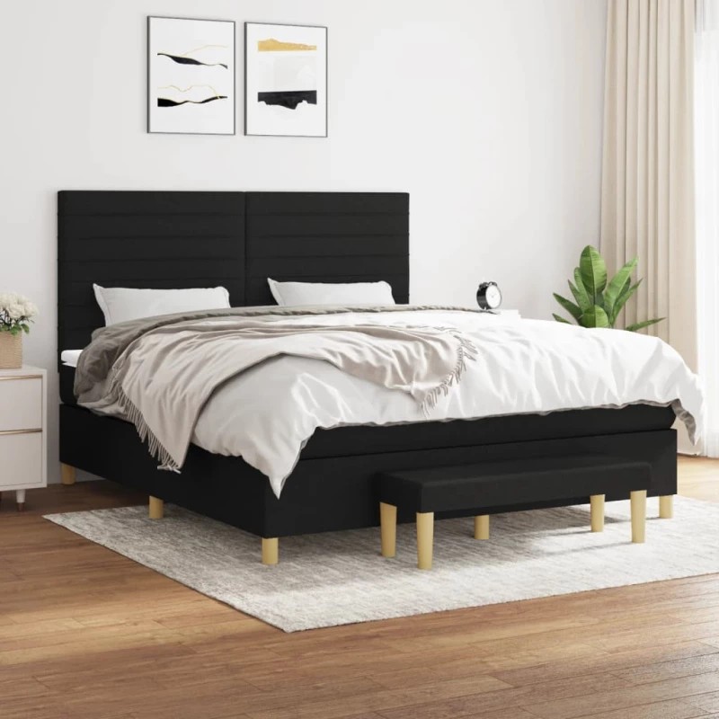 Κρεβάτι Boxspring με Στρώμα Μαύρο 160x200 εκ. Υφασμάτινο Μαύρο 3137247