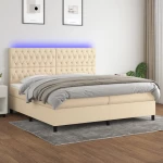 Κρεβάτι Boxspring με Στρώμα & LED Κρεμ 200x200 εκ. Υφασμάτινο Κρεμ 3135146