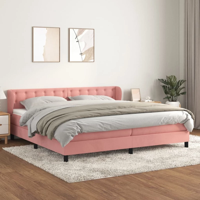Κρεβάτι Boxspring με Στρώμα Ροζ 200x200 εκ. Βελούδινο Ροζ 3127756