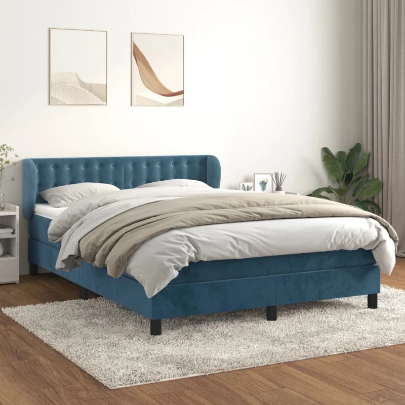 Κρεβάτι Boxspring με Στρώμα Σκούρο Μπλε 140x190 εκ. Βελούδινο Μπλε 3127731