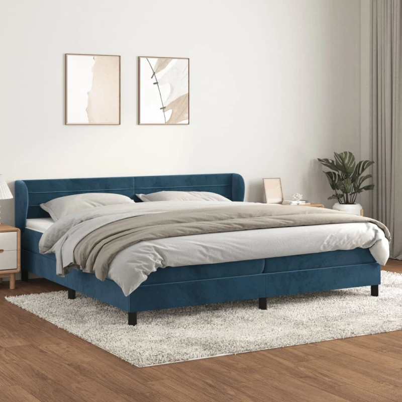 Κρεβάτι Boxspring με Στρώμα Σκούρο Μπλε 200x200 εκ. Βελούδινο Μπλε 3127575