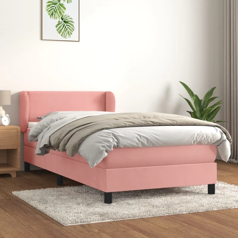 Κρεβάτι Boxspring με Στρώμα Ροζ 100x200 εκ. Βελούδινο Ροζ 3127420