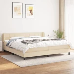 Κρεβάτι Boxspring με Στρώμα Κρεμ 200x200 εκ. Υφασμάτινο Κρεμ 3126274