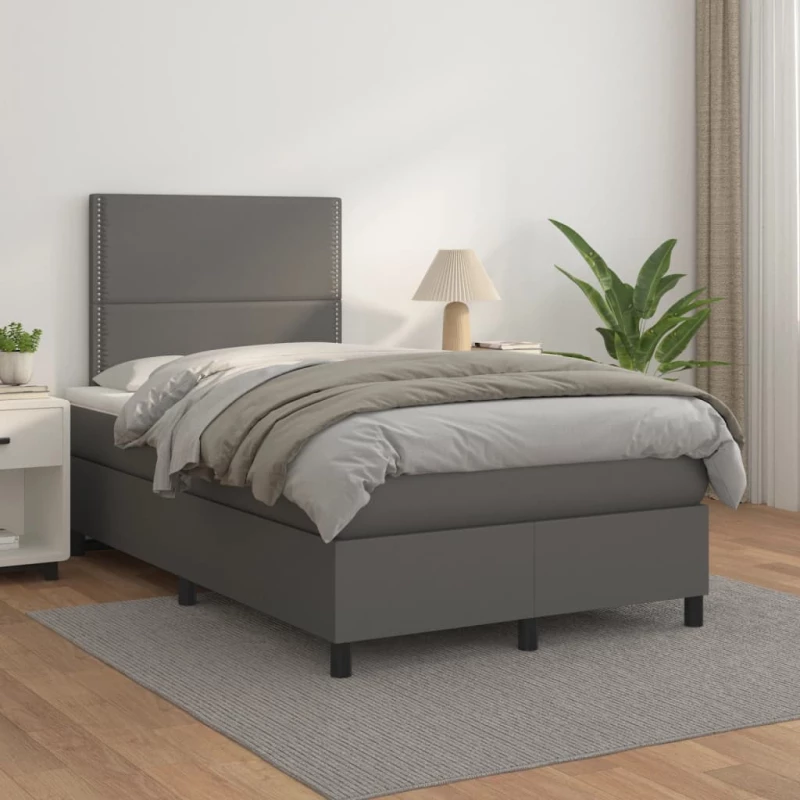Κρεβάτι Boxspring με Στρώμα Γκρι 120x200εκ. από Συνθετικό Δέρμα Γκρι 3142777