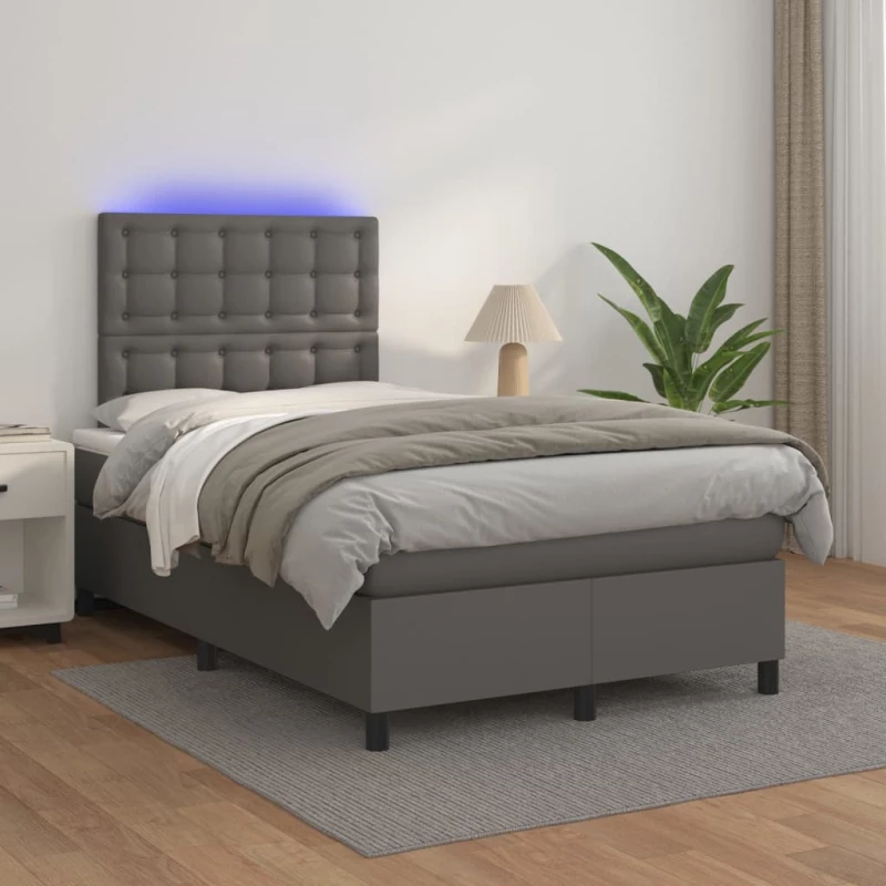 Κρεβάτι Boxspring με Στρώμα & LED Γκρι 120x200 εκ. Συνθ. Δέρμα Γκρι 3135937