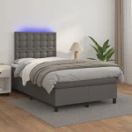 Κρεβάτι Boxspring με Στρώμα & LED Γκρι 120x200 εκ. Συνθ. Δέρμα Γκρι 3135937