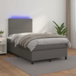 Κρεβάτι Boxspring με Στρώμα & LED Γκρι 120x200 εκ. Συνθ. Δέρμα Γκρι 3135877