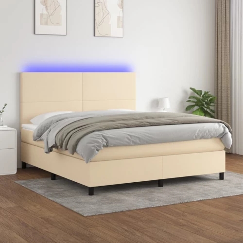 Κρεβάτι Boxspring με Στρώμα & LED Κρεμ 160x200 εκ. Υφασμάτινο Κρεμ 3134730