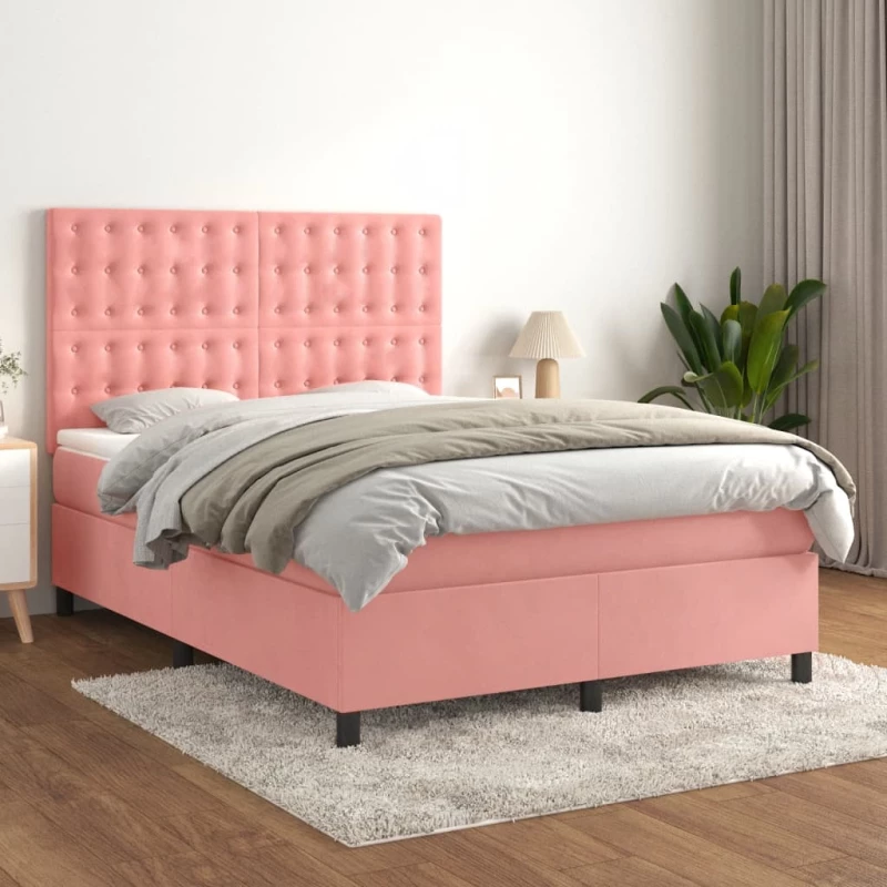 Κρεβάτι Boxspring με Στρώμα Ροζ 140x200 εκ. Βελούδινο Ροζ 3143270