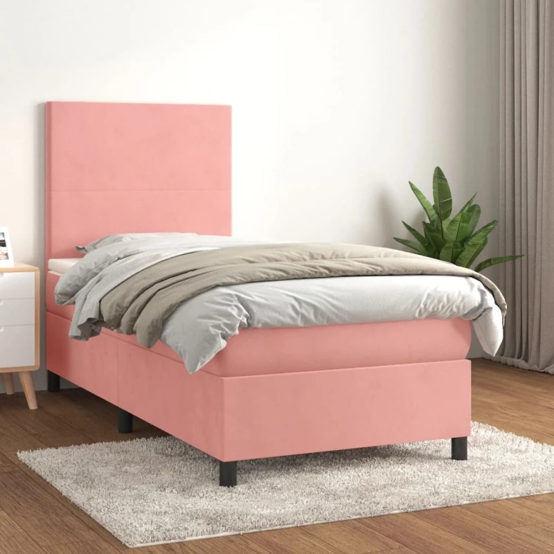Κρεβάτι Boxspring με Στρώμα Ροζ 90x190 εκ. Βελούδινο Ροζ 3142880