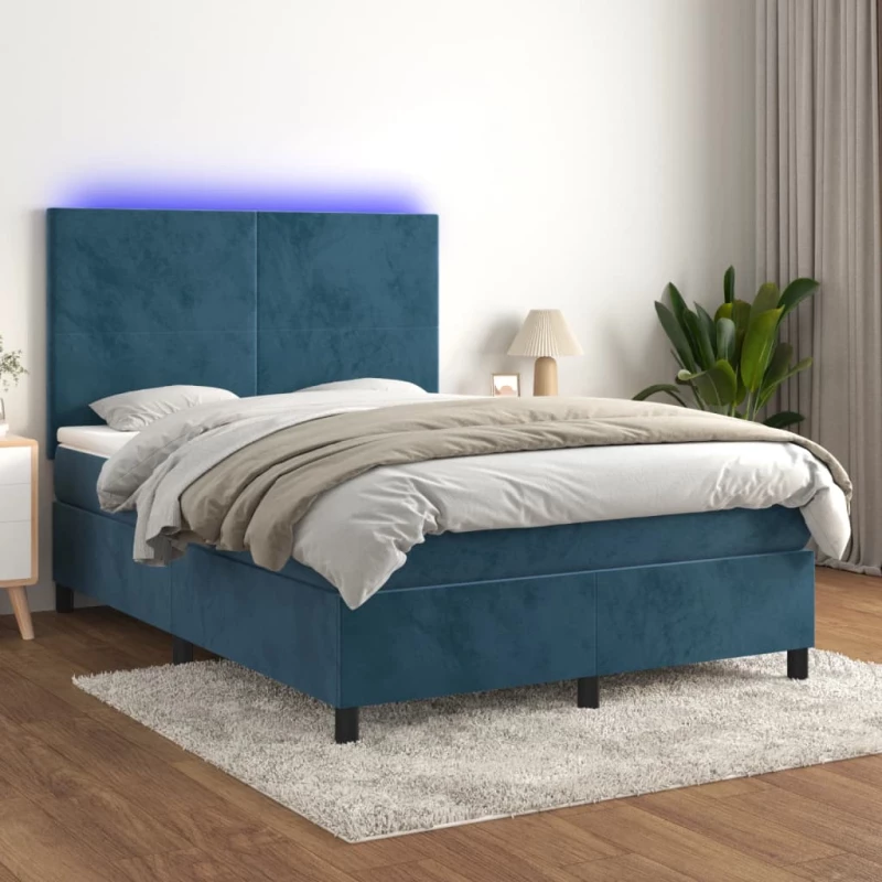 Κρεβάτι Boxspring με Στρώμα & LED Σκ. Μπλε 140x200εκ. Βελούδινο Μπλε 3136009