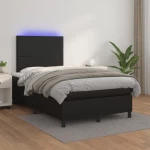 Κρεβάτι Boxspring με Στρώμα & LED Μαύρο 120x200 εκ. Συνθ. Δέρμα Μαύρο 3135813