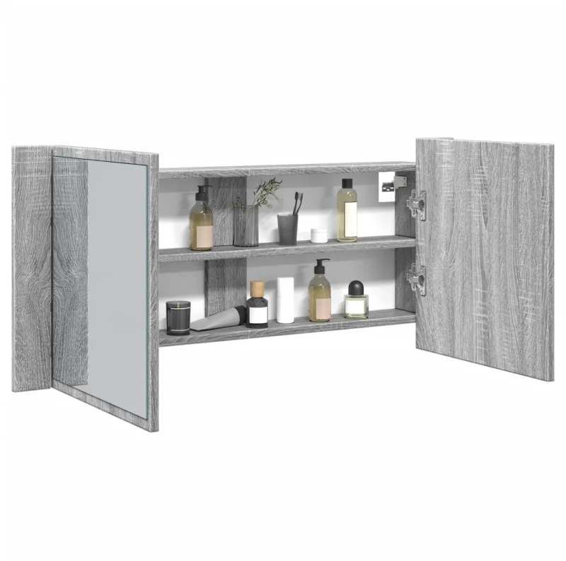 Ντουλάπι Μπάνιου με Καθρέφτη / LED Γκρι Sonoma 100x12x45 εκ. Γκρι 834960