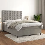 Κρεβάτι Boxspring με Στρώμα Ανοιχτό Γκρι 140x200 εκ. Βελούδινο Γκρι 3143265