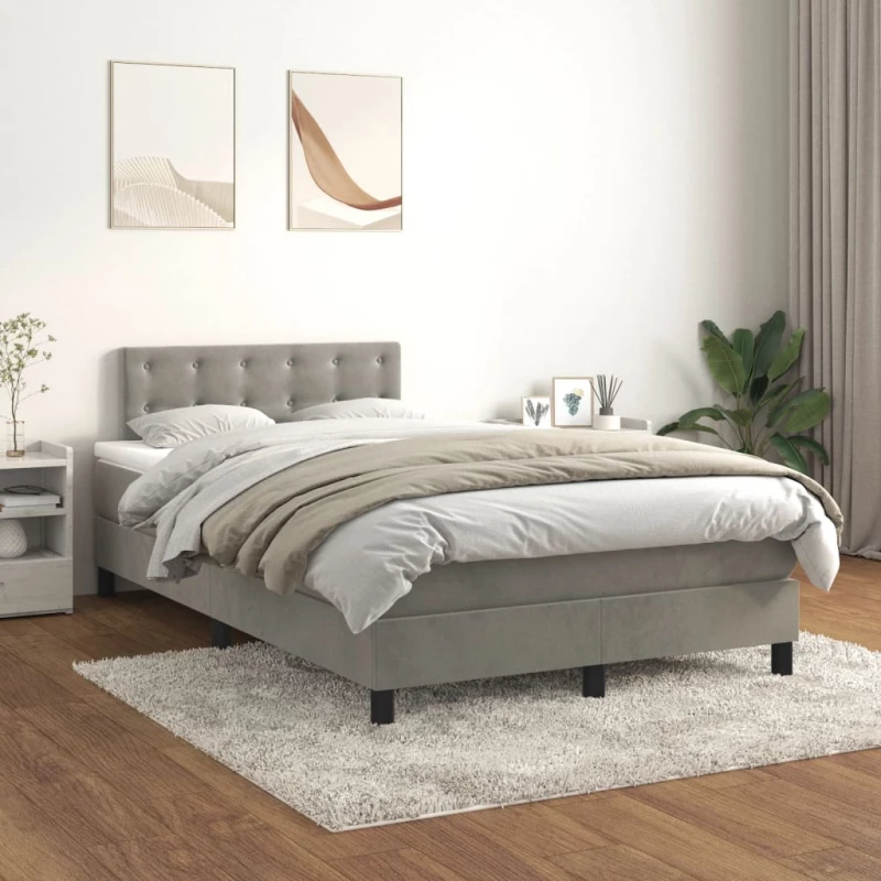 Κρεβάτι Boxspring με Στρώμα Ανοιχτό Γκρι 120x200 εκ. Βελούδινο Γκρι 3141533