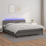 Κρεβάτι Boxspring με Στρώμα & LED Γκρι 180x200 εκ. Συνθ. Δέρμα Γκρι 3134241