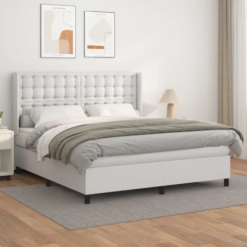 Κρεβάτι Boxspring με Στρώμα Λευκό 160x200εκ.από Συνθετικό Δέρμα Λευκό 3132508
