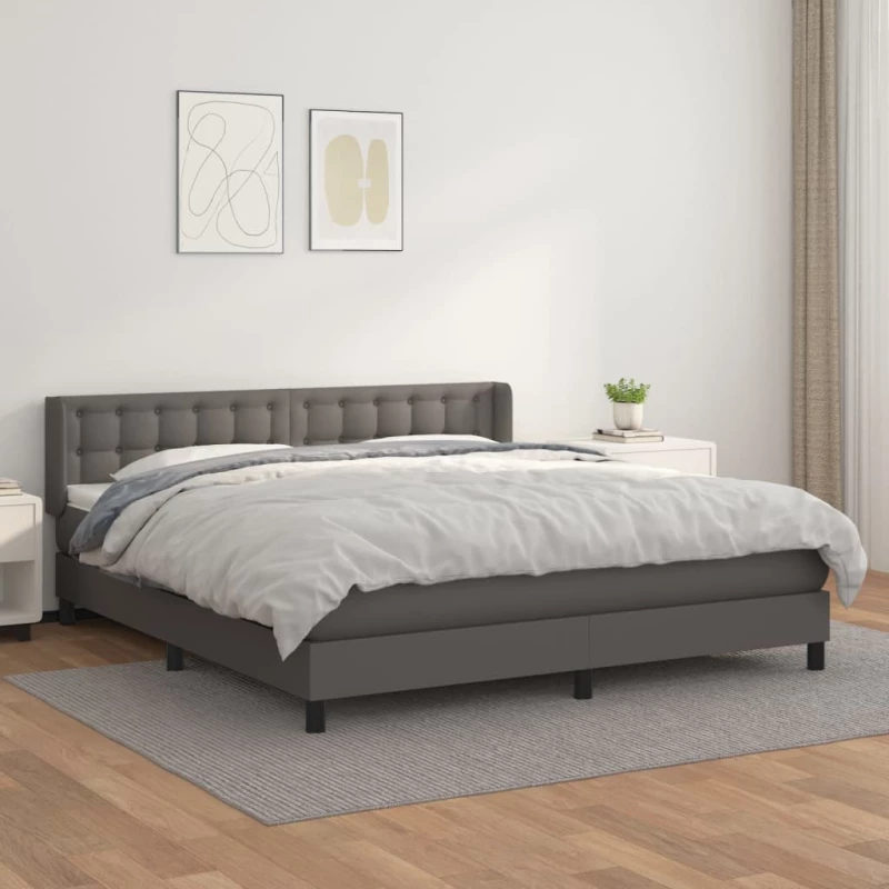 Κρεβάτι Boxspring με Στρώμα Γκρι 180x200 εκ. Συνθετικό Δέρμα Γκρι 3130797