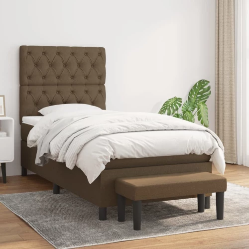 Κρεβάτι Boxspring με Στρώμα Σκούρο Καφέ 80x200 εκ. Υφασμάτινο Καφέ 3136792