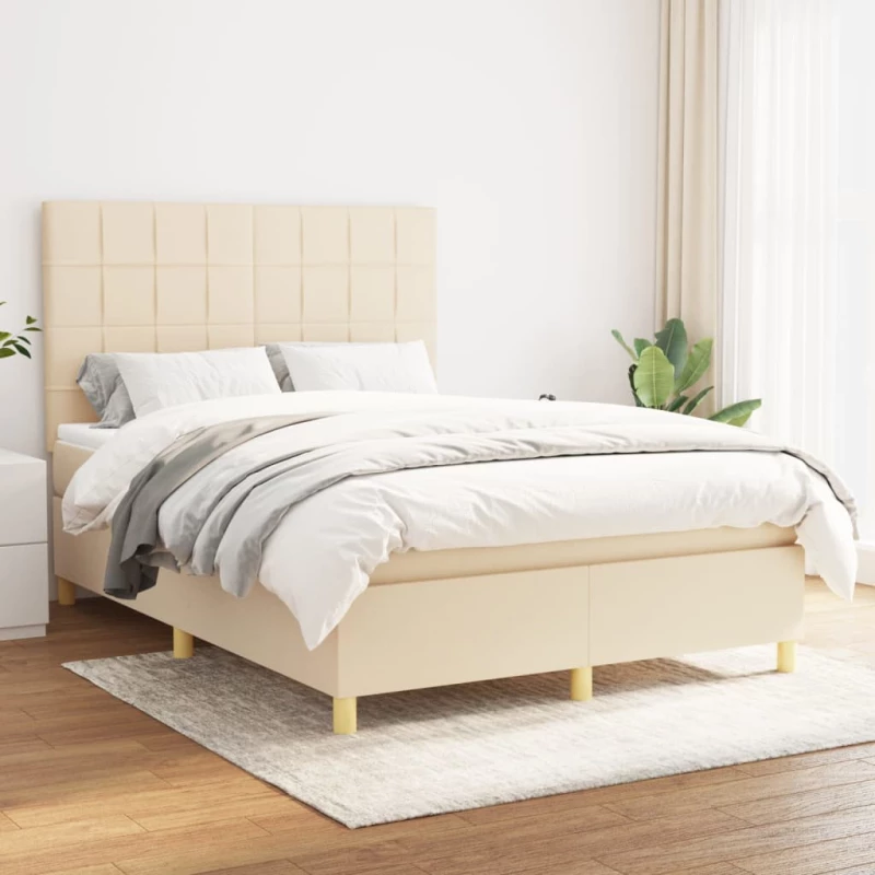 Κρεβάτι Boxspring με Στρώμα Κρεμ 140x190 εκ. Υφασμάτινο Κρεμ 3142334