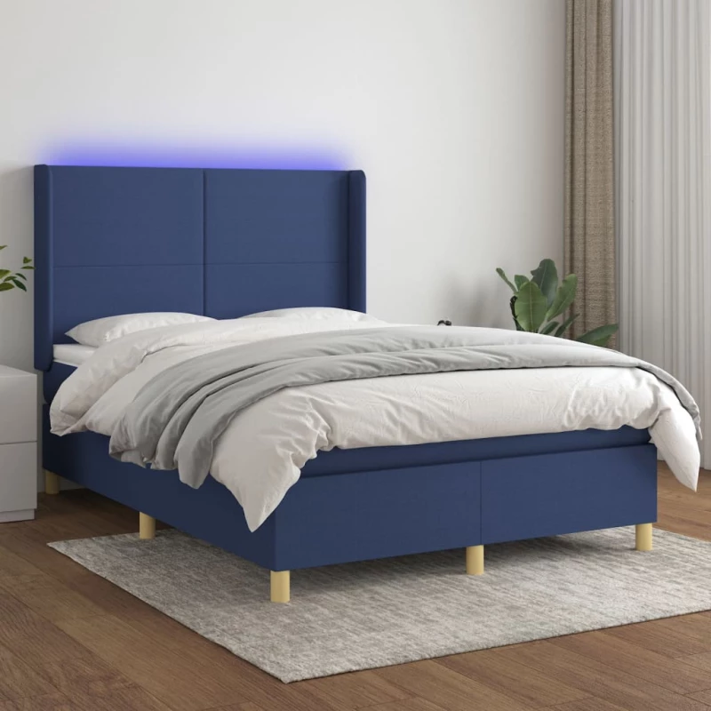 Κρεβάτι Boxspring με Στρώμα & LED Μπλε 140x200 εκ. Υφασμάτινο Μπλε 3138723