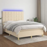 Κρεβάτι Boxspring με Στρώμα & LED Κρεμ 140x190 εκ. Υφασμάτινο Κρεμ 3135434