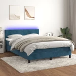 Κρεβάτι Boxspring με Στρώμα & LED Σκ. Μπλε 140x190εκ. Βελούδινο Μπλε 3134283