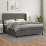 Κρεβάτι Boxspring με Στρώμα Γκρι 160x200εκ. από Συνθετικό Δέρμα Γκρι 3132391