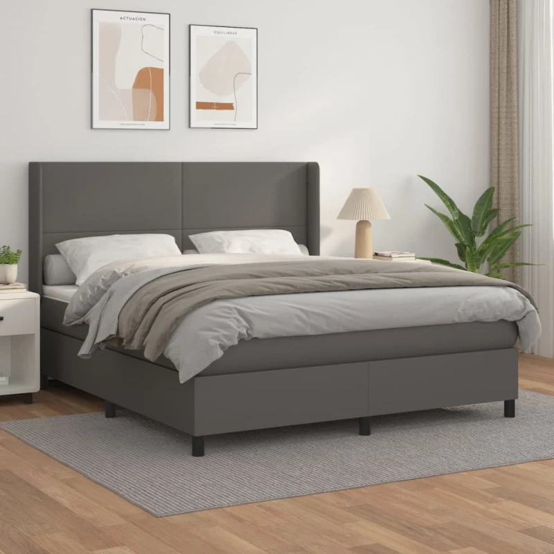 Κρεβάτι Boxspring με Στρώμα Γκρι 160x200εκ. από Συνθετικό Δέρμα Γκρι 3132391