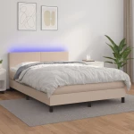 Κρεβάτι Boxspring Στρώμα&LED Καπουτσίνο 140x190 εκ. Συνθ. Δέρμα Καφέ 3134104