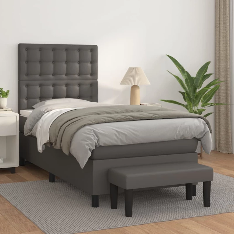 Κρεβάτι Boxspring με Στρώμα Γκρι 90x200 εκ. από Συνθετικό Δέρμα Γκρι 3137645