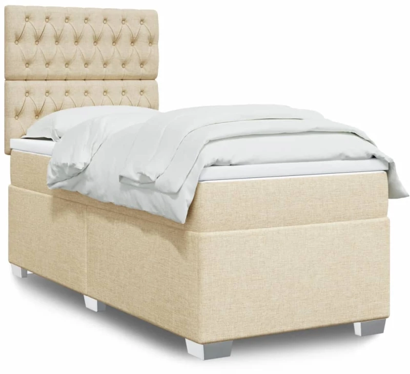 Κρεβάτι Boxspring με Στρώμα Κρεμ 100 x 200 εκ. Υφασμάτινο Κρεμ 3290411