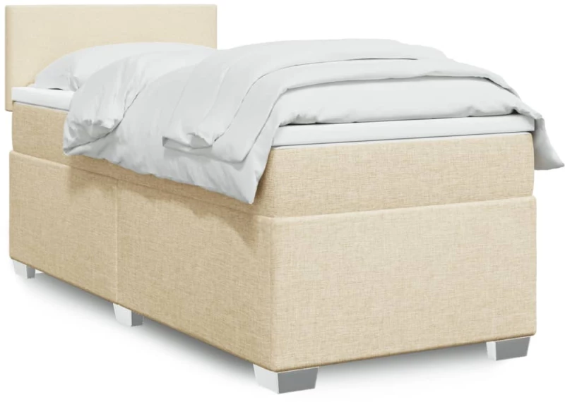 Κρεβάτι Boxspring με Στρώμα Κρεμ 100 x 200 εκ. Υφασμάτινο Κρεμ 3285797