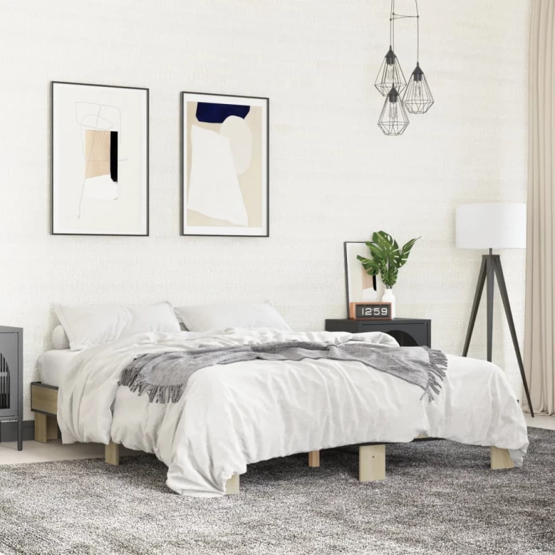 Πλαίσιο Κρεβατιού Sonoma Δρυς 150x200 εκ. Επεξ. Ξύλο & Μέταλλο Καφέ 3280233