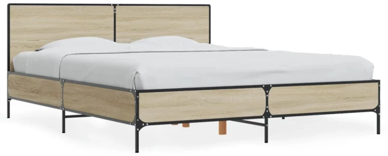 Πλαίσιο Κρεβατιού Sonoma Δρυς 150x200 εκ. Επεξ. Ξύλο & Μέταλλο Καφέ 3280003