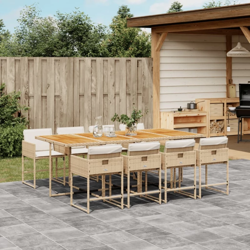 Σετ Τραπεζαρίας Κήπου 9 τεμ. Μπεζ Συνθετικό Ρατάν με Μαξιλάρια Μπεζ 3278055