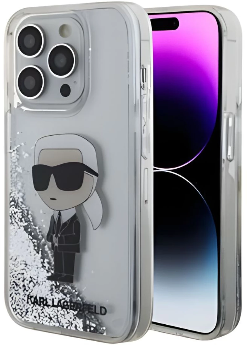 Karl Lagerfeld Θήκη Liquid Glitter Karl Head Case for iPhone 15 Pro Silver