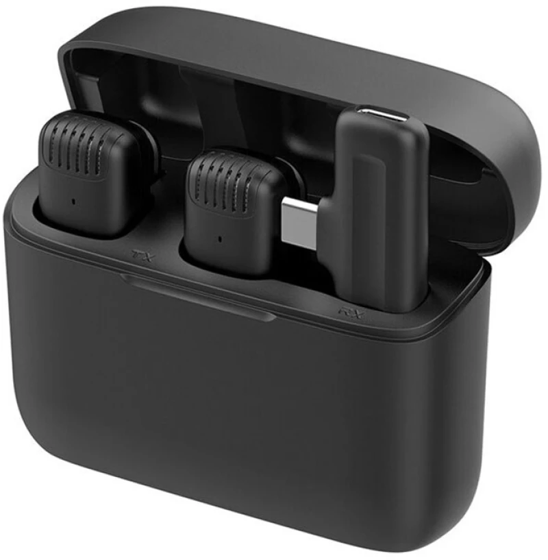 Techsuit Σετ Ασύρματα Μικρόφωνα Lavalier Wireless (LW4) Πολλαπλών Κατευθύνσεων με Βύσμα Type-C και Noise Reduction Black