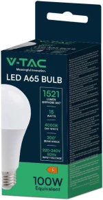 V-TAC Λαμπτήρας LED A65 E27 15W 230V 200° 1521lm IP20 Ψυχρό Λευκό 214455