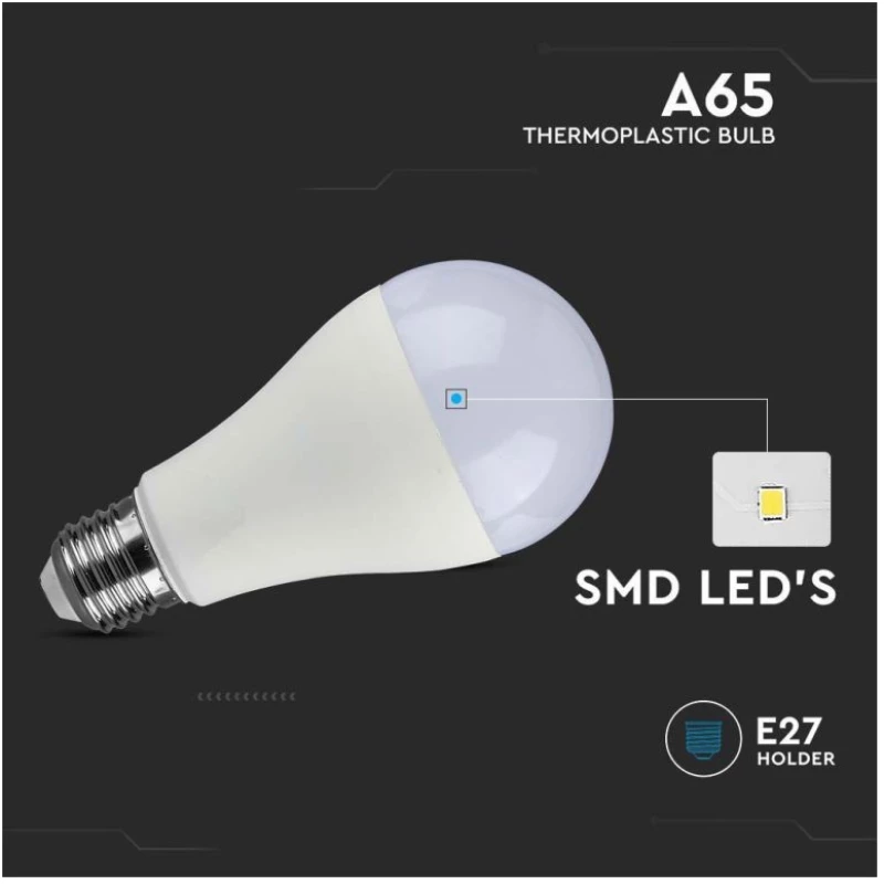 V-TAC Λαμπτήρας LED A65 E27 15W 230V 200° 1521lm IP20 Ψυχρό Λευκό 214455
