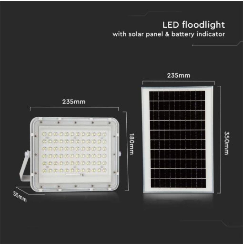 V-TAC Ηλιακός Προβολέας LED 15W Φυσικό Λευκό 4000K